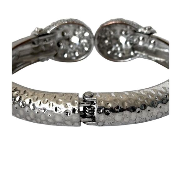 Silver Toned Rhinestone Hinged Cuff Bracelet - Picture 2 of 4